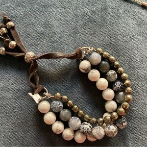 Multi-Strand Beaded Bracelet with Blue Gray  and off white beads